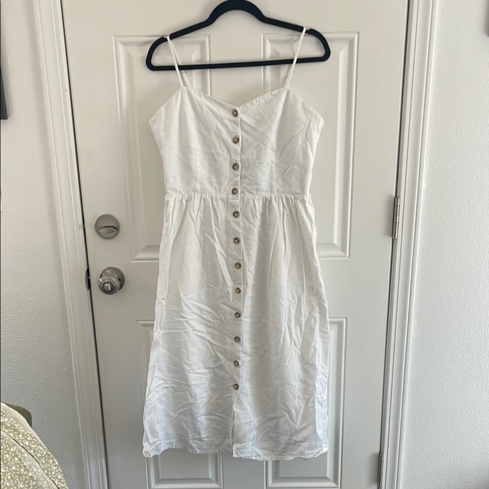 H&M Cotton Linen White Button-Down Midi Dress